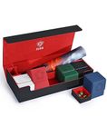 ZLCA Card Deck Box 6 In 1 with MTG Playmat, Premium Card Storage Box with 5 Pcs MTG Deck Box Holds 2400+ Trading Cards, Large TCG Card Deck Case for Magic Yugioh Sports Cards (Black&Red Kit)