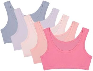 Donella Girls Training Bras - Soft Cotton Kids Sports Bra, 5 Pack Crop Tops, Pastel Colors, Age: 6-7
