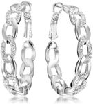 Gemini Women's Jewelry Platinum Plated White Gold CZ Diamond Hoop Pierced Earring Valentine's Day Gifts Gm039Wg 1.5 inches