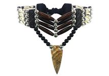 Handmade Traditional 4 Row Buffalo Bone Hairpipe Tribal Choker Necklace with Arrowhead Pendant