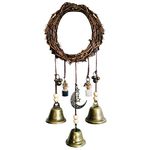 Witch Bells Door Hangers, Round Pentagram Witch Rattan Wreath Bells Handmade Witch Bells Wreath Rattan Wind Chimes for Home Decor Good Luck Blessing Witchcraft Supplies