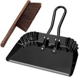 Yangbaga 17In Metal Dustpan and Brush Set,Large Handheld Dust Pan and Wood Broom,Heavy-Duty Dust Pans Metal Edge Flat Against Floor for Patio/Pet/Car/Outdoor