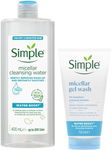 Simple Water Boost Hydrating Micellar Water Soothing Makeup Remover For Dry and Sensitive Skin 400 ml & Simple Water Boost Micellar 100% Soap-Free Face Cleanser 150 ml