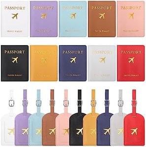 Swpeet 4Pcs Yellow and Navy Blue PU Leather Passport Cover Holder and Luggage Tag Set, 2 Passport Covers 2 Luggage Tags, Passport Holder Travel Suitcase Tag, Passport Covers and Organizer for Travel