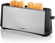 Cloer 3810 Long Slot Toaster, 880 W for 2 Slices of Toast with Grey Bread Function for Toasting Various Breads, Bread Attachment, Stainless Steel Housing