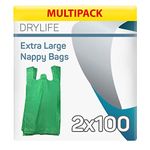 Drylife Scented Extra Large Nappy Disposal Bags | Easy & Hygienic Disposal, Mask Unpleasant Odours, Suitable for Big Incontinence Products (2 Packs of 100)