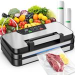 95kPa Vacuum Sealer Machine, 10-In-1 Multi Modes Vac Food Sealing System with Double Heat Seal with Built-in Cutter & Bag Storage, Easy-Lock Handle, Hose, 2 Bag Rolls, Durable Stainless Steel Design