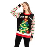 JOYIN Womens LED Light Up Get Lit Christmas Tree Ugly Christmas Jumper Built-in Light Bulbs Xmas Sweater(M, Black)