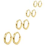 4 Pairs Hoop Earrings for Men 316L Surgical Steel Hoop Earrings 8mm 10mm 12mm 14mm Gold Hoops Earrings Piercings Cartilage Earring Hoop Hypoallergenic Hoop Earrings for Women Men(Gold)