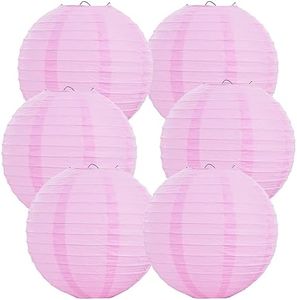 BEISHIDA 12-Inch Pink Round Paper Lanterns Hanging Decorative Chinese Paper Lanterns Lamp for Valentine Birthday Wedding Party Decoration and Baby Bridal Shower（6 Packs）