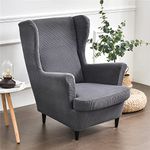 Highdi Wingback Chair Covers 2 Piece Stretch Jacquard Wing Chair Slipcover, Washable Spandex Fabric Sofa Cover Furniture Protector for Armchair Chairs Living Room Bedroom Hotel (Dark gray)