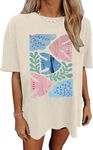 Womens Oversized Tshirt Flower Graphic Tees Nashville Music Short Sleeve Shirts Summer Casual Loose Beach Tops, H-apricot1, X-Large