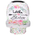 SWESEN Baby Car Seat Cover Boys & Girls, Stretchy Floral Car Seat Canopy, Multiuse Nursing Covers, Infant Carrier Cover Summer, Breastfeeding Scarf for Newborn, Ultra-Soft Breathable (Little Sister)