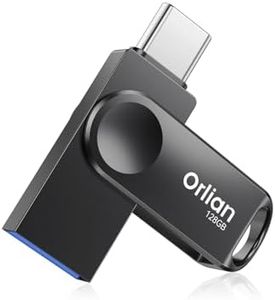 Orlian 128GB USB C Flash Drive, Dual Drive USB 3.0 and Type C Thumb Drive Up to 110MB/s Read Metal Waterproof Swivel Design Portable for PC Laptop Tablet Android Smartphone iPhone 15 and More, Black