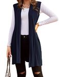 Beyove Womens Long Vest Sleeveless Open Front Waterfall Cardigan Sweater Vest with Pockets Navy Blue L