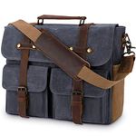 NUBILY Mens Laptop Messenger Bag Waterproof Canvas Leather Satchel Briefcase Shoulder Bag Computer Work Bag 15.6 inch