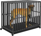 BingoPaw Heavy Duty Dog Crate: 38 inch Wheeled Large Pet Cage with Tear Resistant Square Tube - Metal Military Puppy Cages with 2 Prevent Escape Lock and Tray Black L Size (95x57x81cm)