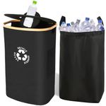 JUNEBRUSHS Recycling Bin Storage Kitchen Indoor Household Bottle Items Collection Container Large 26 Gallon 100L Recycling Storage Container with Lid Reusable Removable Inner Bag Bottle Jar Glass