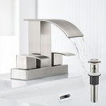 Waterfall Bathroom Sink Faucet Set with Pop Up Drain Stopper & Supply Lines - 4 Inch 2 Handles Centerset Faucet 2 or 3 Hole Lavatory Faucet Bathroom Vanity Mixer Tap Basin Faucets Brushed Nickel