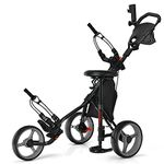 DORTALA Golf Push Pull Cart, Lightweight 3 Wheels Golf Push Cart, Golf Trolley W/ Storage Bag & Foot Brake, Adjustable Umbrella Holder & Padded Seat, 4 Height Positon Handle, Quick Open Golf Push Cart, Grey