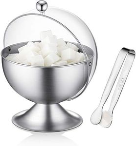 Patelai Sugar Bowl with Roll Top Stainless Steel Spherical Candies Bowl and 4.3 Inch Sugar Tong Stainless Sugar Clip for Household Kitchen Coffee Bar Beverage Serving