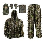 PELLOR 5 in 1 Ghillie Suit, 3D Camouflage Hunting Apparel Including Jacket, Pants, Hood, Carry Bag Suitable for Unisex Kid/Youth