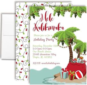 Personalized Mele Kalikimaka Hawaiian Christmas Invitations Custom Holiday Invite Cards 50 Pack 5x7 Dinner Party Cards With Envelopes - Unique Customized Hawaiian Christmas Theme for the Holidays