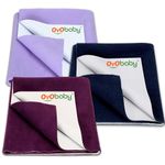 OYO BABY Anti-Piling Fleece Extra Absorbent Instant Dry Sheet for Baby, Baby Bed Protector, Waterproof Sheet, Small Size 50x70cm, Pack of 3, Dark Blue, Plum & Voilet