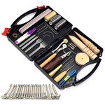 59 Pieces Leather Craft Tools, Prong Punch Wooden Burnisher Adjustable Groover with Tool Box for DIY Stitching Punching Cutting Stamping Leather Craft Working