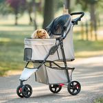 Carlson Pet Products Stroller, Includes 360 Degree Front Wheel Swivel, Rear Wheel Breaks, Reflective Trim, Mesh Panels, Umbrella and Mesh Canopy, Khaki