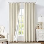 Sand Pinch Pleated Full Blackout Curtains Energy Efficient Linen Texture Window Treatment Panel 84 Inch with Full Blackout Liner for Bedroom Thermal Insulated Back Tab Drapes with Hooks, 40" Wx84 Lx2