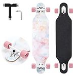 TLHB Longboard Skateboard, 41 Inch Drop Through Longboard Complete 9-Ply Nature Maple Premium Cruiser Long Board for Adults, Teens and Kids - High-Speed Bearings & T-Tool-Pink