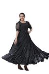 TILTON Women's Faux Georgette Regular Fit Polka Dot Printed Gown (Black, XL)