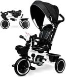 KRIDDO 7-in-1 Tricycle Stroller for Toddlers 18 Months to 5 Years, Adjustable Push Handle, Rotatable Seat, Safety Harness & Removable Canopy, Cup Holder, Storage, Toddler Trike/Bike for Baby, WH