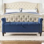 LEGACY OF COMFORT Maconay Upholstered Storage Bench with Storage Fabric Upholstered Storage Bench Sofa Bench Sofacouches Ottoman Bench Tufted Handle for Living Room Bedroom Office (Blue)