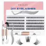 VICILEY Cluster Lashes 120 Individual Lashes Cluster With Lash Bond and Seal and Applicator Eyelash Extensions False Eyelashes Wispy Fluffy Lashes Reusable Lash Extension Kit Natural Lashes - V01