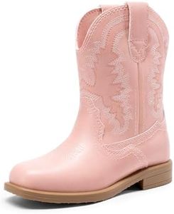 DREAM PAIRS Toddler Little Girls Kids Cowboy Boots Kids Western Square Toe Riding Mid Calf Boots,Size 12 Little Kid,Pink,SDBO2307K