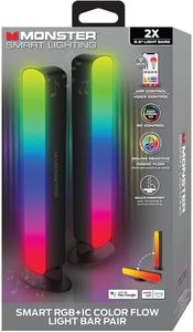 Monster Smart LED Light Bars 2 Pack, RGB+IC Multi-Color Razor Chroma TV & Gaming Wi-Fi Light Bars, Dimmable, Sound Reactive, Multi Position, App & Voice Control, Works with Alexa, Google Home, Siri