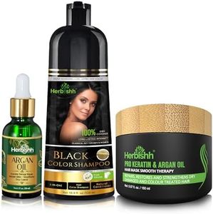 Herbishh After Color Shampoo Combo Contains Hair Color Shampoo Hair Dye 500ml Argan Oil 30ml Pro Keratin And Argan Hair Mask for Hair Straightening, Shine And Protection For Men And Women (Black)