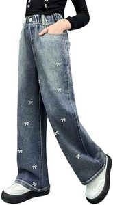 Rolanko Girls Jeans Baggy Wide Leg Denim Pants Elastic Loose Kids Jeans (Bow, 8-9 Years)