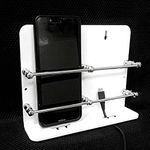 AMPEX Acrylic Double Mobile Stand With Charging Holder Wall Mounted Ac Remote Holder Tv Remote Stand (1 Pcs., Colour - White), 2-Pin