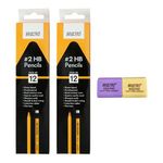 BRUSTRO 2 HB Extra Dark Pencil with Eraser Tip 12 Pencils X 2 Pack (Total 24 Pencils) ECO PVC Dust-Free Eraser (Pack of 2)