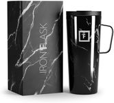 IRON °FLASK Grip Novelty Coffee Mug - Leak Proof, Vacuum Insulated Stainless Steel Bottle, Double Walled, Thermo Travel, Hot Cold, Water Metal Canteen - Black Marquina, 24 Oz - Rubber Bottom