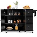 GORELAX Kitchen Island on Wheels with Stainless Steel Top, Rolling Kitchen Cart with Storage Drawers & Cabinet, Lockable Butcher Block Island w/Towel & Spice Rack for Dining Room (Black)