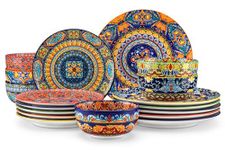 vancasso 18-Piece Dinnerware Sets,Ceramic Plates and Bowls Sets Service for 6, Bohemian Style Porcelain Dishes Set for 6, Microwave and Dishwasher Safe, Scratch Resistant,Non Toxic, Series KRVI