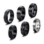 JeweBella 6 Pcs Mens Rings Stainless Steel Twisted Chain Rings Spinner Rings 8MM Black Cool Celtic Vintage Rings Wedding Promise Black Band Ring Set for Men Size O