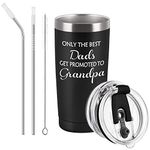 Qtencas Only The Dads Get Promoted To Grandpa Travel Tumbler with Lids, Father's Day Birthday Ideas for Grandpa New Grandfather To Be Grandparents, 20 Oz Insulated Stainless Steel Tumbler, Black