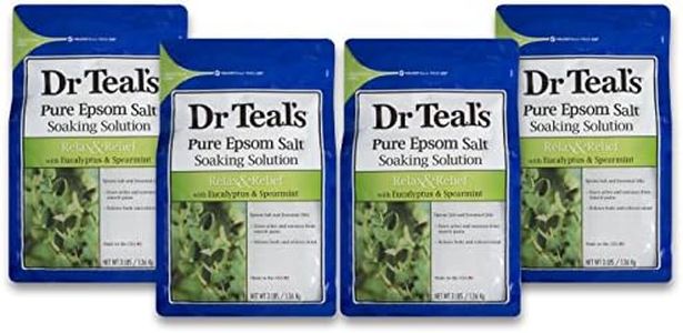 Dr Teal's Epsom Salt Soaking Solution, Relax & Relief, Eucalyptus and Spearmint, 4 Count - 3lb Bags, 12lbs Total
