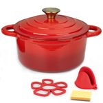 Parmedu Cast Iron Dutch Oven with Lid: 5.5 L Enameled Cast Iron Dutch Oven, Sturdy Cookware for All Cooktops, Braising, Stews, Roasting, Bread Baking, Red