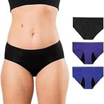 Bambody Absorbent Brief: Period Underwear for Women & Teens - Menstrual, Bladder - Soft, Breathable Underwear - 4 Tampons, 3 Pack: Black - Dark Blue - Purple, 10